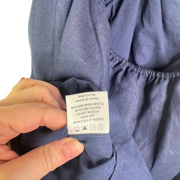 Staud Epona Sheath Dress Large Ring Detail Short Sleeve Cutout Linen Mini Navy L - Picture 15 of 16